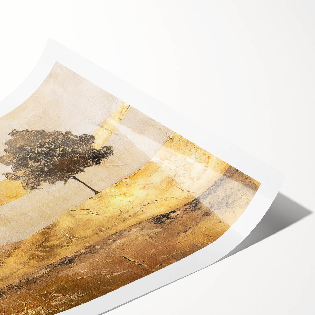 Abstract landscape wall art print showcasing vibrant colors and fluid shapes, rolled for easy shipping and display. Ideal for modern home decor.