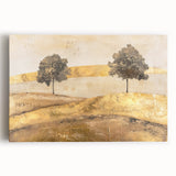 Abstract landscape wall art on stretched canvas showcasing vibrant colors of blue, orange, and green, ideal for modern home decor and artistic interiors.