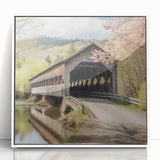 Art Deco style bridge depicted in muted grays and whites on a framed acrylic, suitable for modern nursery wall decor.
