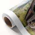 Art Deco style poster of a covered bridge in muted earth tones on rolled canvas, ideal for nursery wall art.