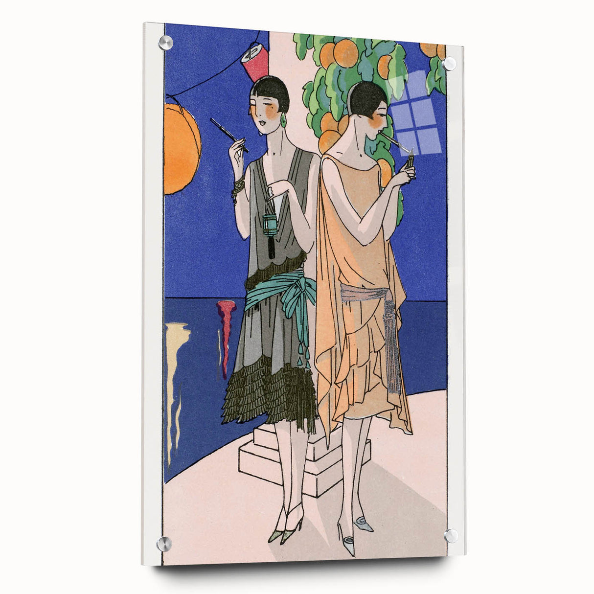 Art Deco Wall Art - Elegant Women with Cigarette Holders in Garden Scene