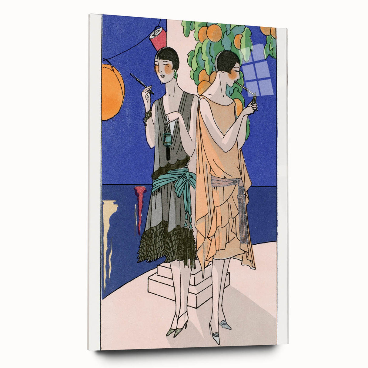 Art Deco Wall Art - Elegant Women with Cigarette Holders in Garden Scene