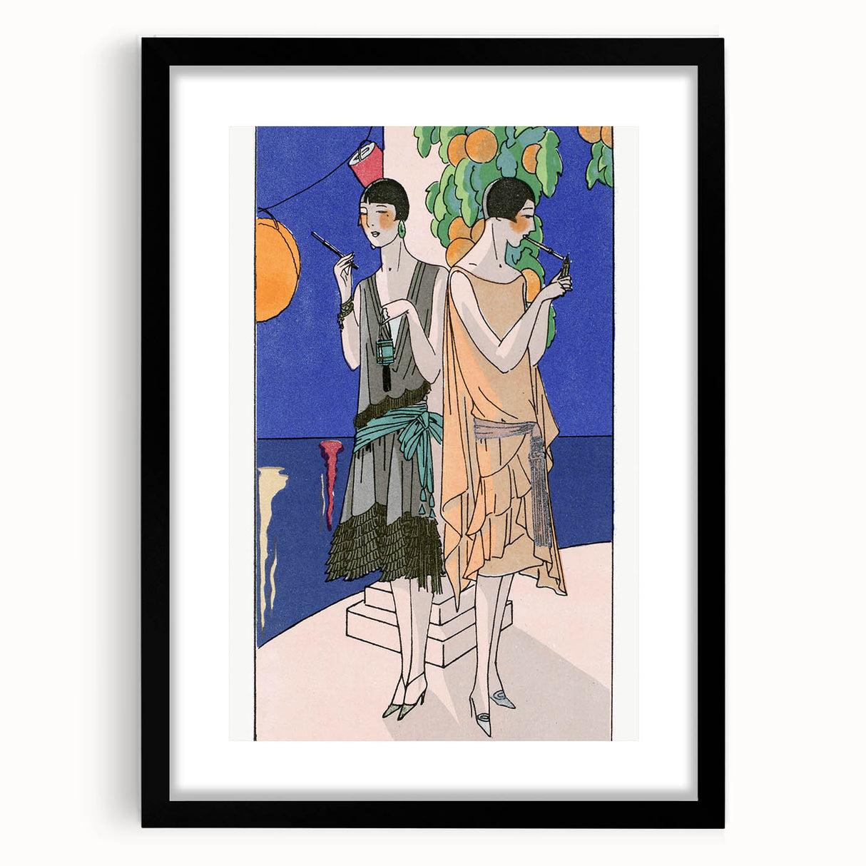 Art Deco Wall Art - Elegant Women with Cigarette Holders in Garden Scene