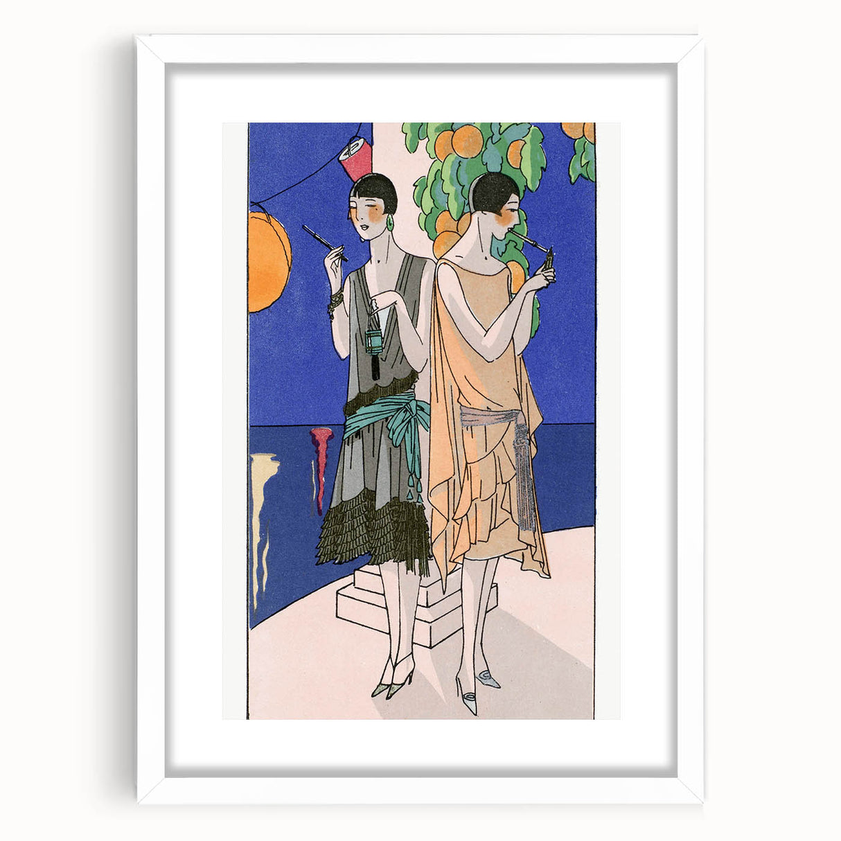 Art Deco Wall Art - Elegant Women with Cigarette Holders in Garden Scene