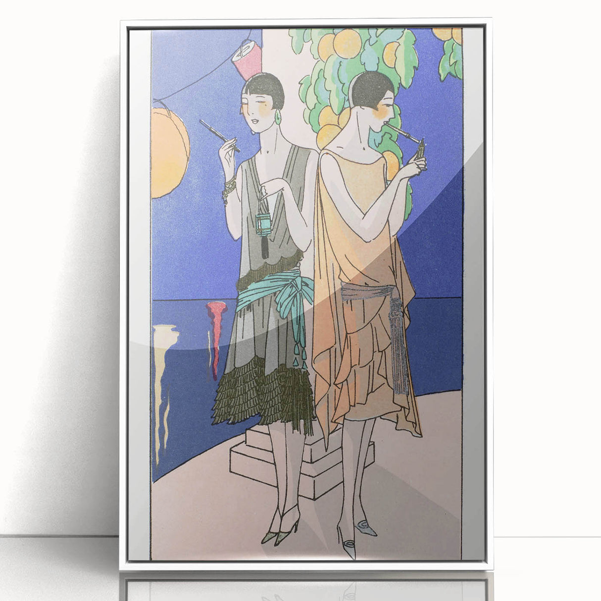Art Deco Wall Art - Elegant Women with Cigarette Holders in Garden Scene