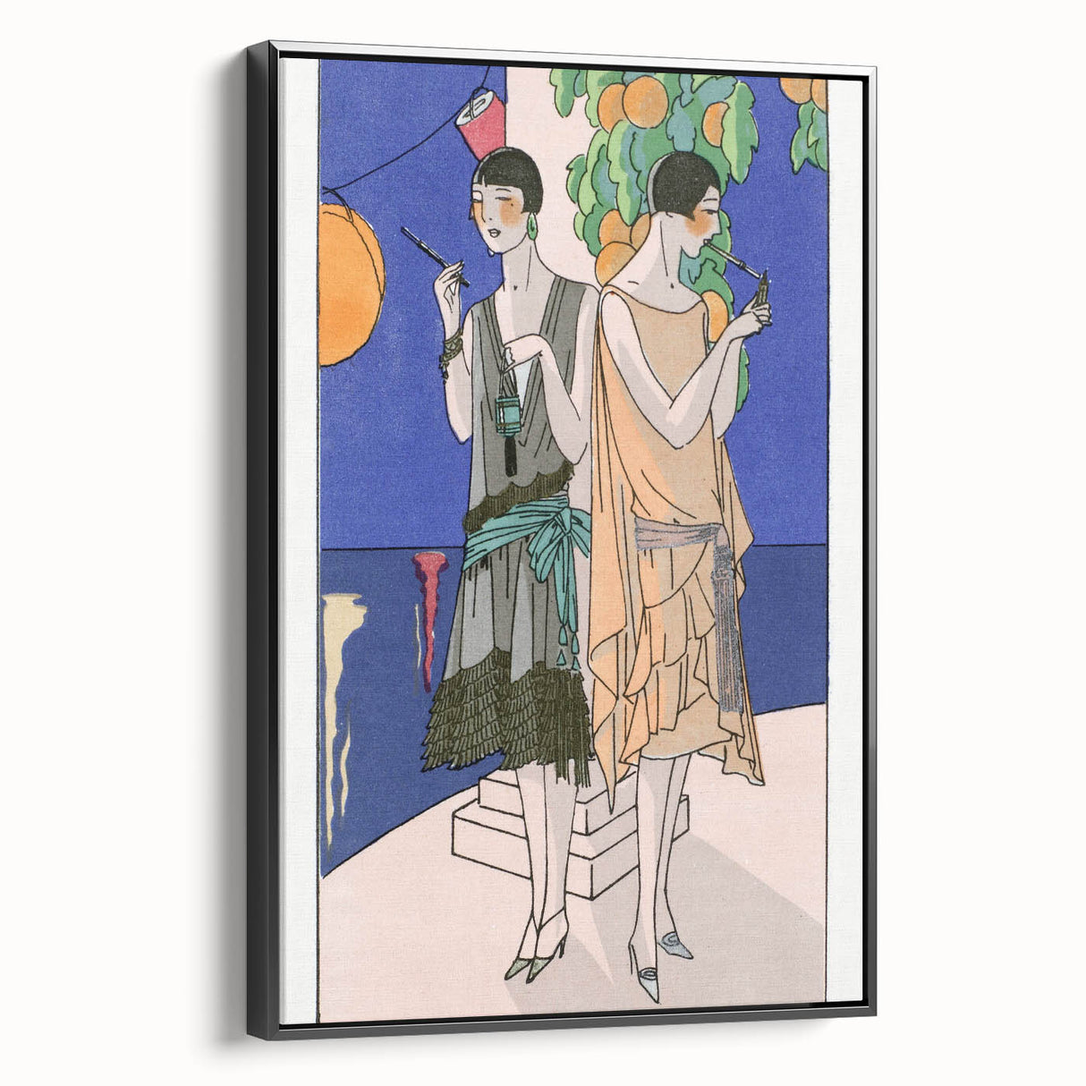 Art Deco Wall Art - Elegant Women with Cigarette Holders in Garden Scene