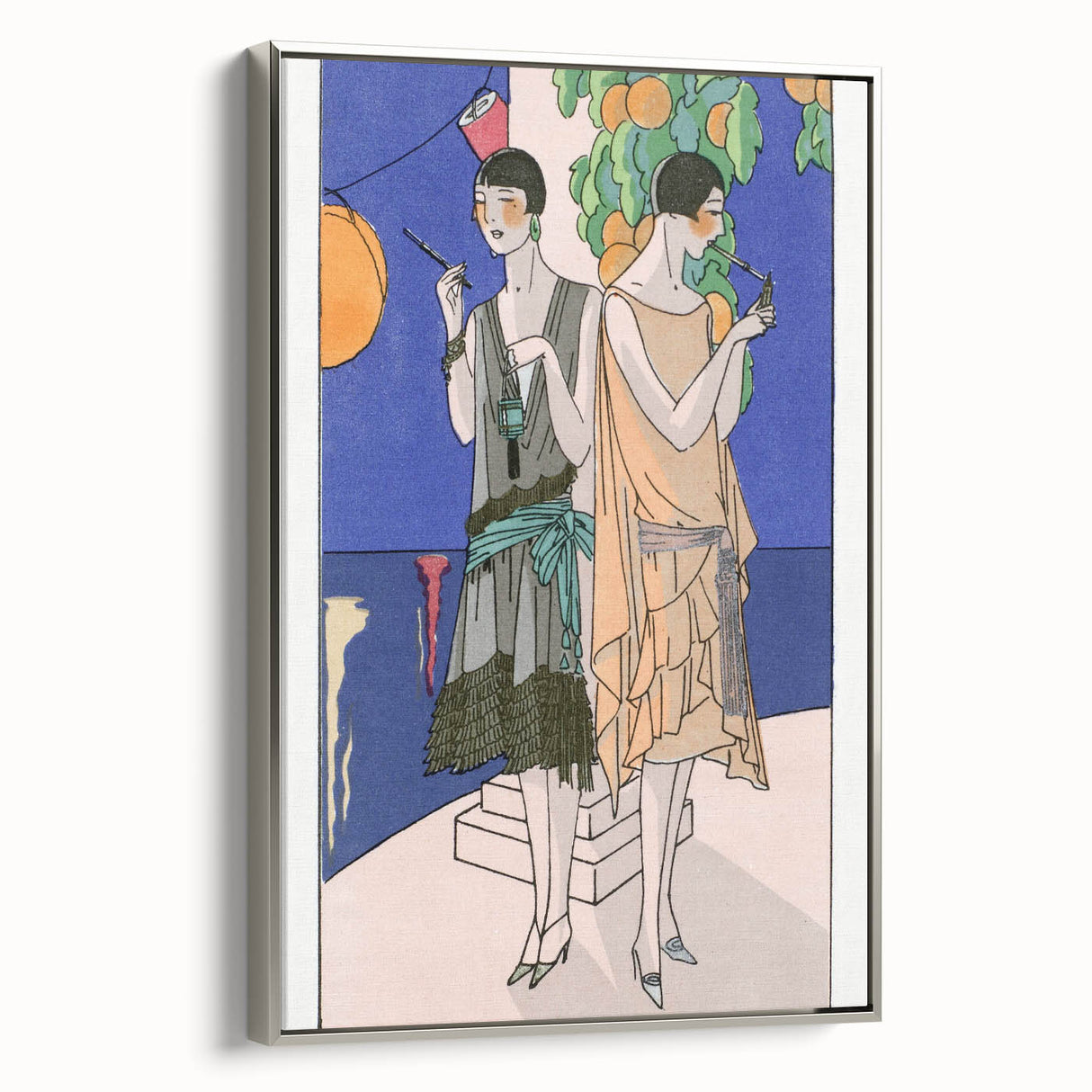 Art Deco Wall Art - Elegant Women with Cigarette Holders in Garden Scene