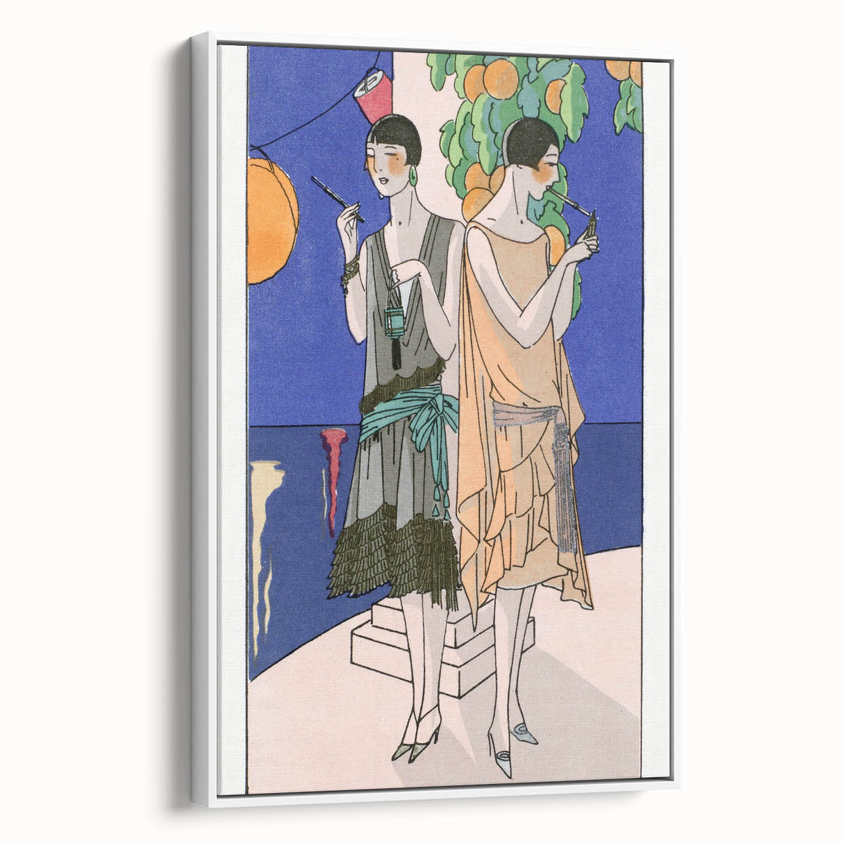 Art Deco Wall Art - Elegant Women with Cigarette Holders in Garden Scene