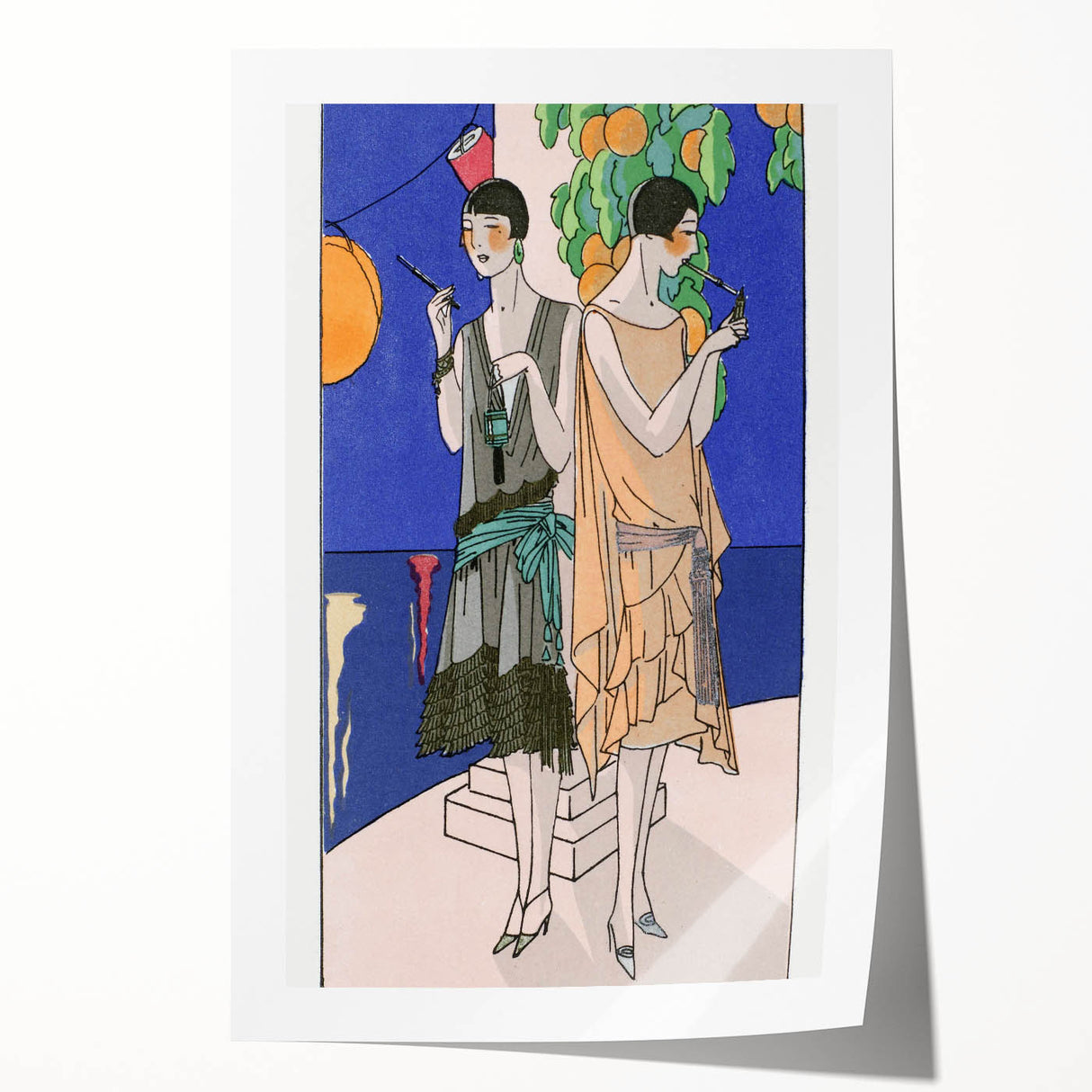 Art Deco Wall Art - Elegant Women with Cigarette Holders in Garden Scene