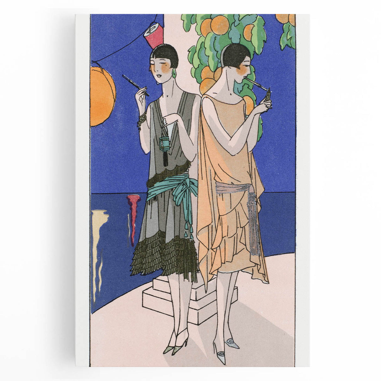Art Deco Wall Art - Elegant Women with Cigarette Holders in Garden Scene