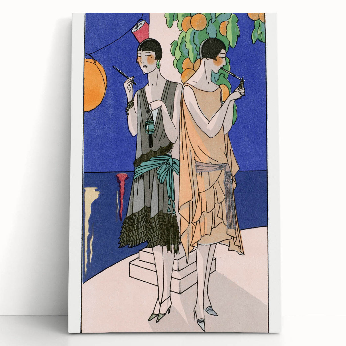 Art Deco Wall Art - Elegant Women with Cigarette Holders in Garden Scene