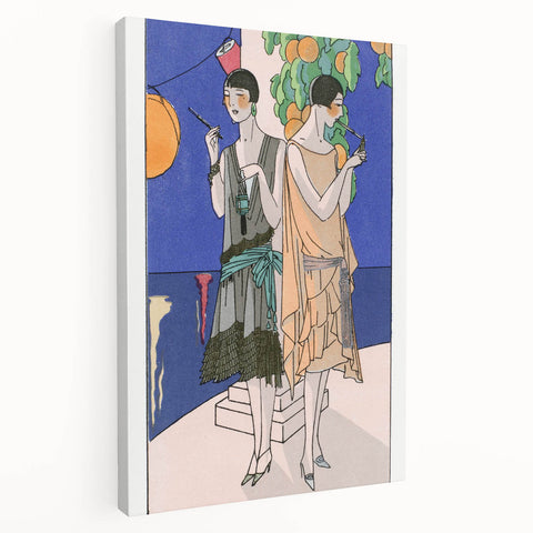Art Deco Wall Art - Elegant Women with Cigarette Holders in Garden Scene
