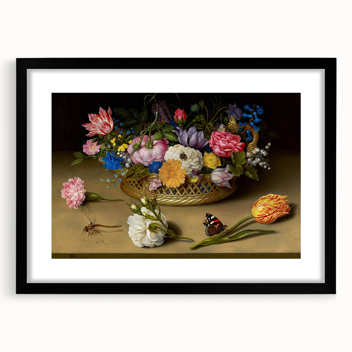 Baroque Art Print - Vibrant Floral Still Life with Butterflies