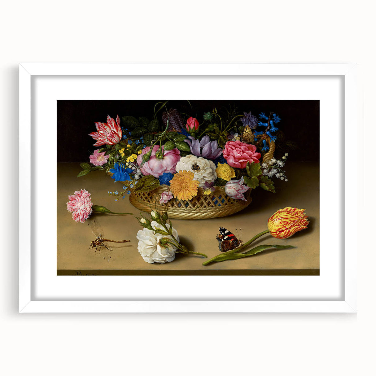 Baroque Art Print - Vibrant Floral Still Life with Butterflies