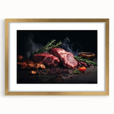 Extra large abstract art print featuring textured food dishes in warm earth tones, framed with a gold mat.