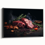 Black and white framed canvas featuring a vintage poster of assorted food dishes, suitable for bedroom wall decor.