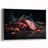 Landscape art painting of assorted dishes on a silver-framed canvas, ideal for dining room decor.