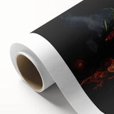 Art Deco poster featuring an array of colorful food dishes on rolled canvas, ideal for dining room decoration.