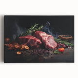 Black and white stretched canvas featuring various food dishes, suitable for kitchen wall art.