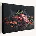Large canvas featuring an array of illustrated international dishes in vibrant colors, ideal for kitchen wall art.