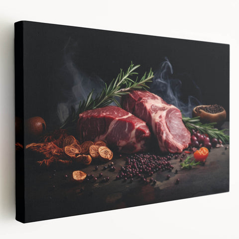 Large canvas featuring an array of illustrated international dishes in vibrant colors, ideal for kitchen wall art.