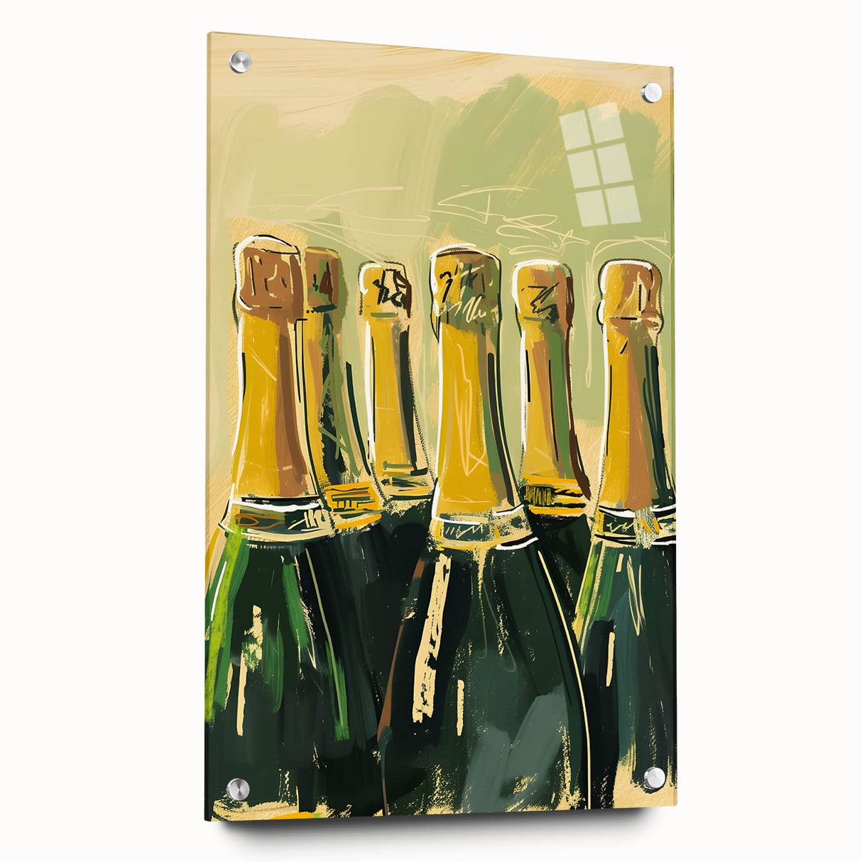 Large abstract wall art on acrylic glass featuring vibrant, swirling colors, ideal for dining room decor.