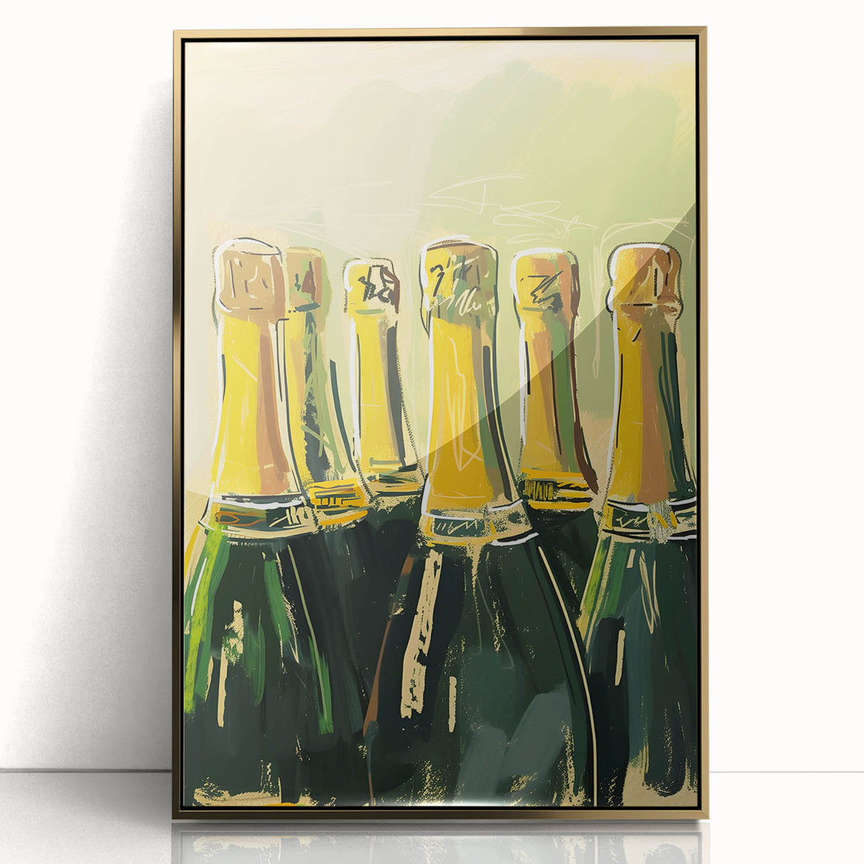 Large art print of a mid-century modernist cocktail diagram in gold and white tones, framed acrylic.