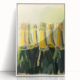 Art deco poster of food and drinks with pastel color palette, framed in white acrylic, suitable for modern nursery decor.