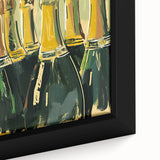 Extra large black wall art on canvas featuring colorful, textured food and drink motifs, ideal for living room decor.