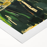 Art deco poster featuring a stylized martini glass in bold black and gold tones on rolled canvas.