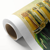 Art Deco poster featuring a stylized cocktail, in pastel pink and blue tones on rolled canvas.