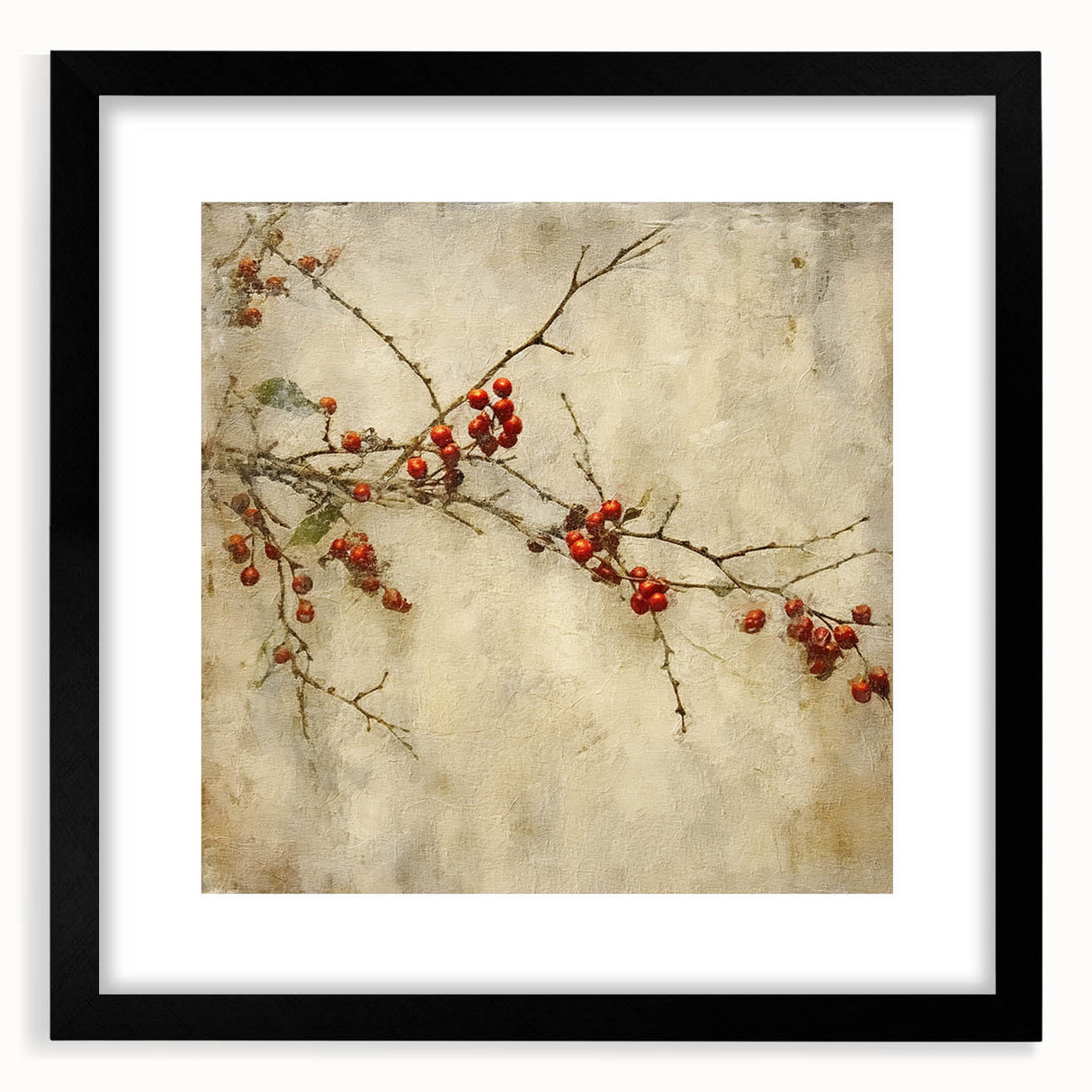 Holiday Decor Prints - Christmas Wall Art with Red Berries on Canvas