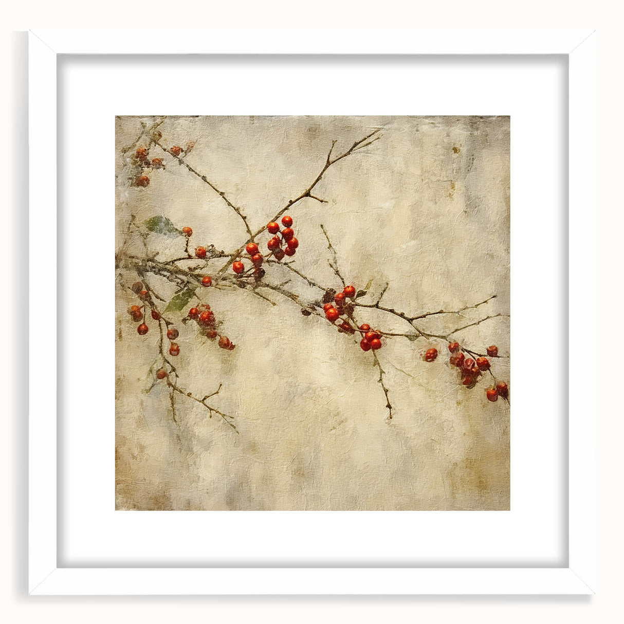 Holiday Decor Prints - Christmas Wall Art with Red Berries on Canvas