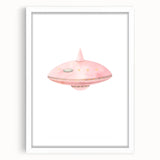 Playroom Wall Art - Cute Pink Spaceship Kids Room Decor