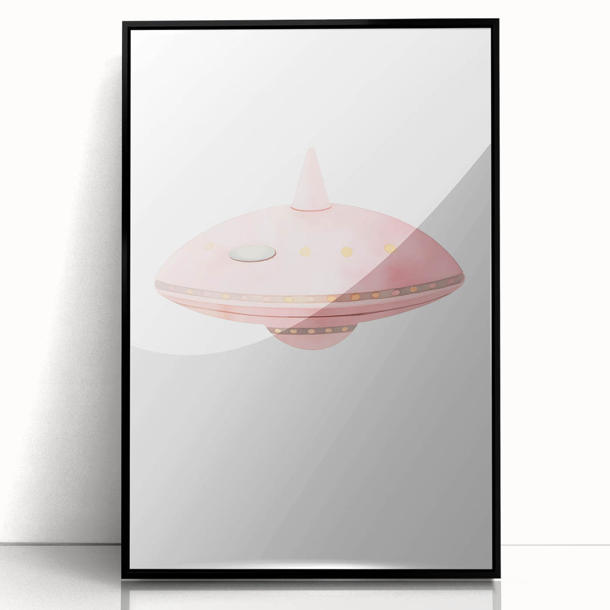Playroom Wall Art - Cute Pink Spaceship Kids Room Decor