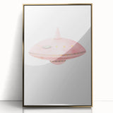 Playroom Wall Art - Cute Pink Spaceship Kids Room Decor