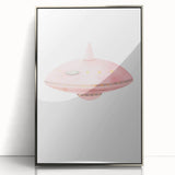 Playroom Wall Art - Cute Pink Spaceship Kids Room Decor
