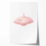 Playroom Wall Art - Cute Pink Spaceship Kids Room Decor