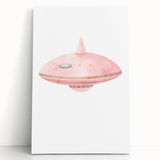 Playroom Wall Art - Cute Pink Spaceship Kids Room Decor