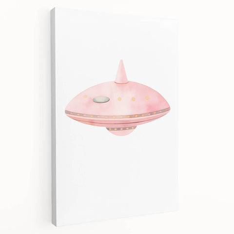 Playroom Wall Art - Cute Pink Spaceship Kids Room Decor