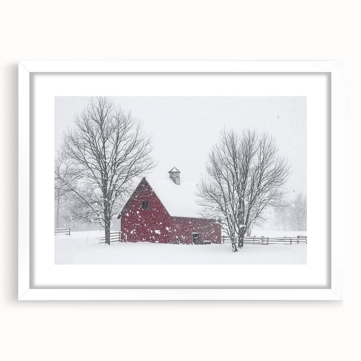 Landscape barn frame in matte white finish showcasing a rustic design, perfect for displaying artwork or photographs, enhancing home decor with a modern touch.