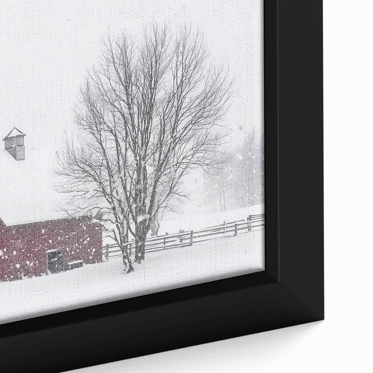 Close-up of a stunning barn-framed canvas featuring a landscape design, showcasing vibrant colors and intricate details, perfect for home decor enthusiasts.