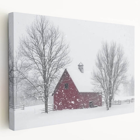 Stretched canvas showcasing a vibrant landscape barn scene with rich colors and intricate details, perfect for home decor or rustic-themed interiors.