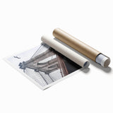 Rolled print showcasing a vibrant landscape bridge design with detailed textures, elegantly packaged in a durable cardboard tube for safe transport and display.