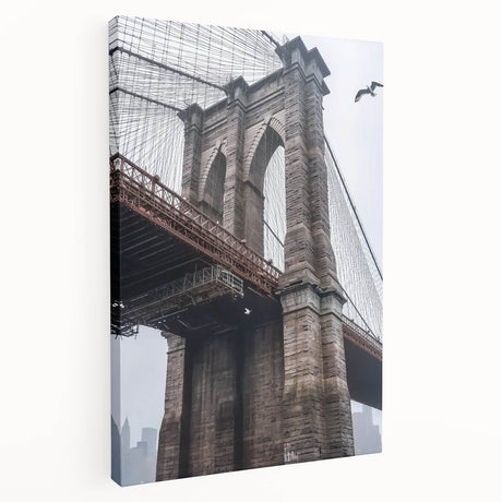 Stretched canvas artwork showcasing a landscape bridge scene in vibrant colors, ideal for home decor, highlighting tranquil nature and architectural beauty.
