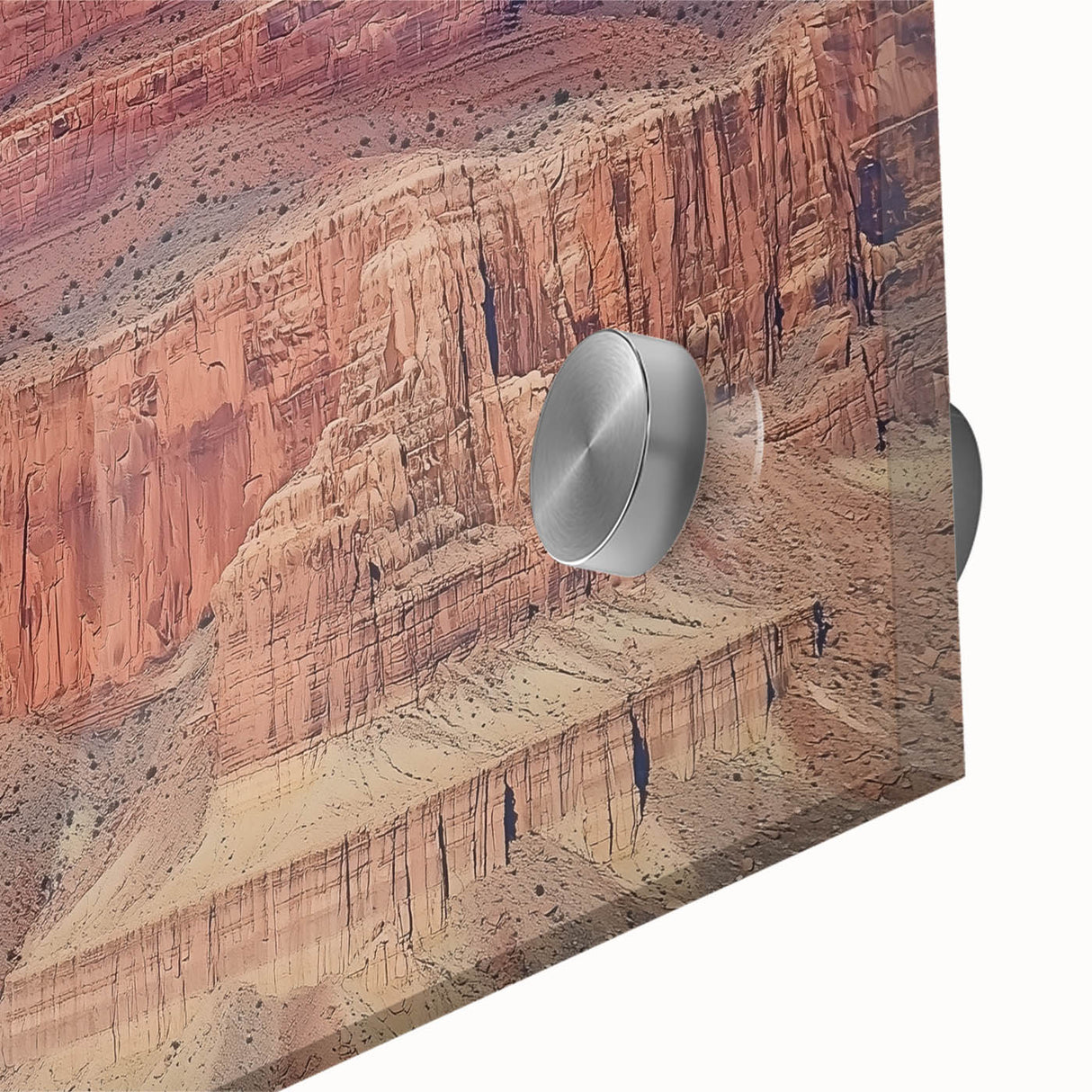 Close-up of a vibrant acrylic landscape depicting colorful canyons, showcasing intricate textures and layers, ideal for home decor or art enthusiasts.