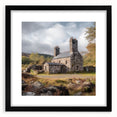 Black-framed landscape wall art featuring a serene countryside scene, elegantly matted for a refined look, ideal for home decor and enhancing interior aesthetics.