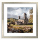 Framed landscape wall art depicting a serene countryside scene with vibrant colors, silver matting, and a classic design, perfect for home decor enhancement.