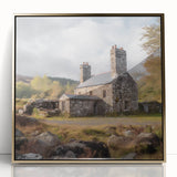 Framed acrylic wall art showcasing a vibrant countryside landscape with rolling hills and a golden frame, perfect for enhancing home decor.