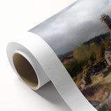 Landscape countryside wall art on rolled canvas, showcasing vibrant green fields and a serene blue sky, perfect for home decor and nature enthusiasts.